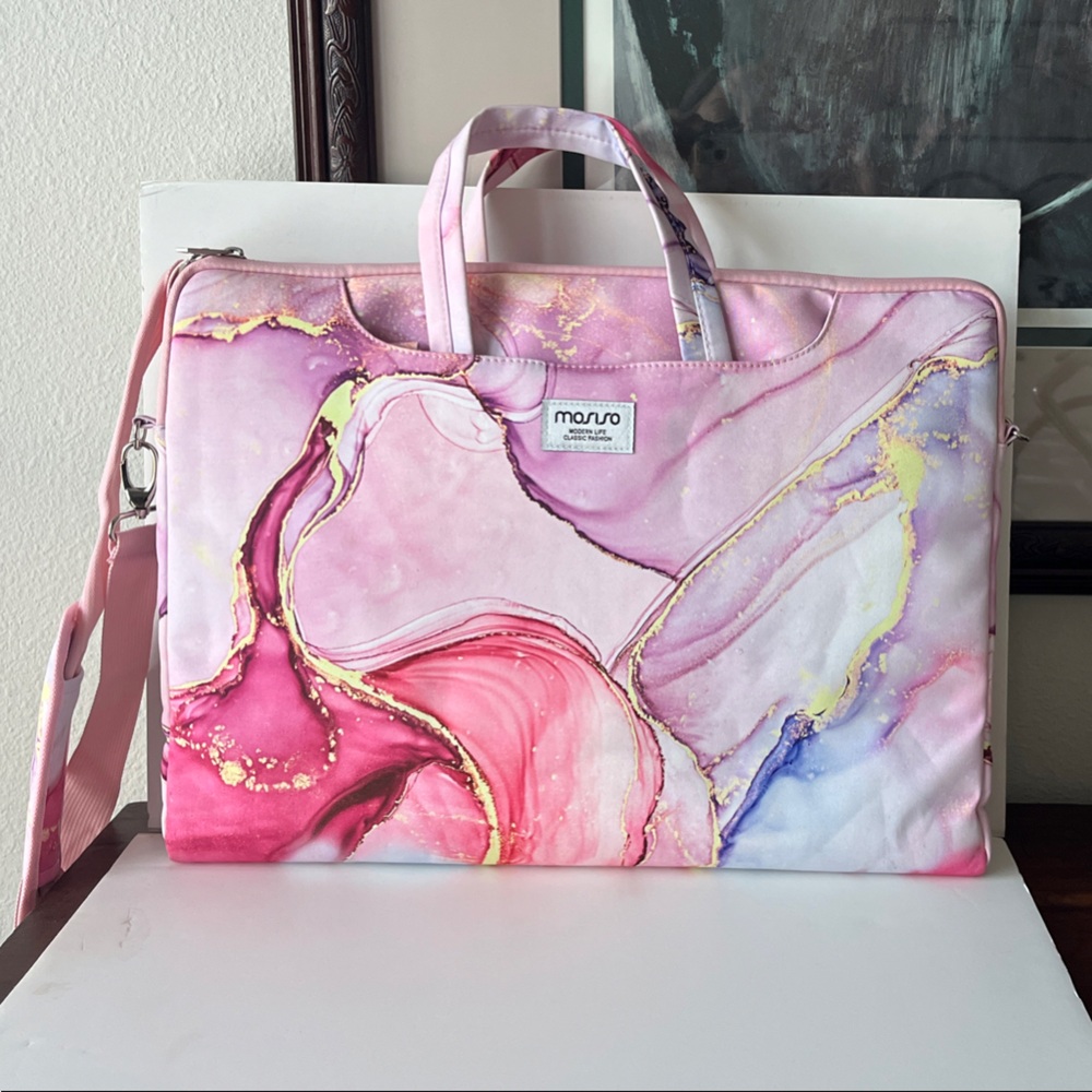 Large Mosiso Pink Marble Laptop Bag for Women